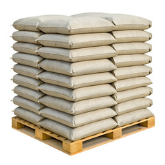 Pile of cement bags isolated on transparent background ideal for construction and hardware visuals
