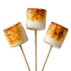 Toasted marshmallows in a stick isolated on transparent background perfect for dessert visuals
