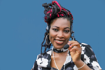 Black Woman Customer Service Representative with Headset Smiling