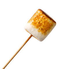 Toasted marshmallows in a stick isolated on transparent background perfect for dessert visuals
