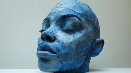 Mosaic blue face sculpture