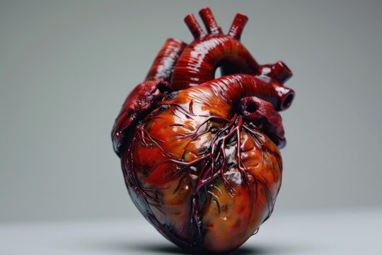 Highly detailed 3d rendering of a human heart, showcasing its intricate network of veins and arteries - Powered by Adobe