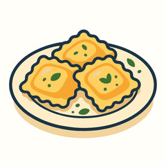 Delicious Ravioli on Plate Illustration