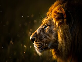 Naklejka premium Close up profile portrait of a majestic african lion wildlife photography background