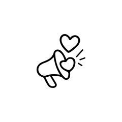 Megaphone with Hearts Icon: Marketing, Promotion, Love Message, and Social Media Engagement Announcement Symbol