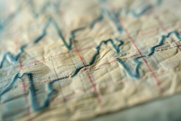 Naklejka premium Graph showing market volatility printed on wrinkled paper, representing financial instability and economic uncertainty
