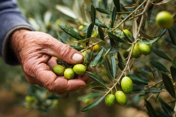 Olive Hand: Picking Ripe Olives in a Sunlit Catalonia Grove
