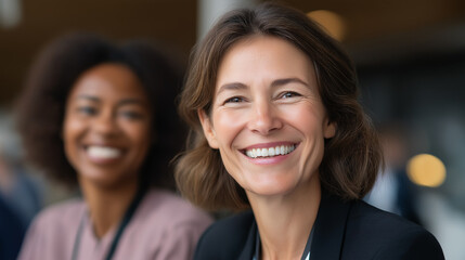 Obraz premium Women Networking at Corporate Workshop for Collaboration and Engagement