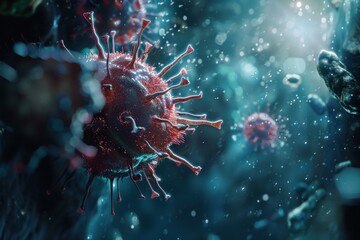 3d render of virus cells floating in a human body, causing a viral infection