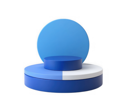 Three tiered geometric podium with circular background isolated on transparent background