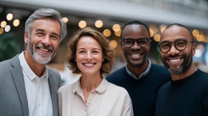 Diverse professional team collaborating at a seminar event