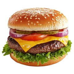 A classic hamburger isolated on a white background