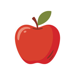 Cute Cartoon Red Apple with Leaf