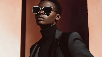A woman wearing sunglasses and a black jacket