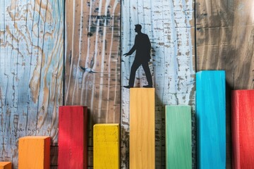 Silhouette on vibrant bar graph symbolizing growth and progress