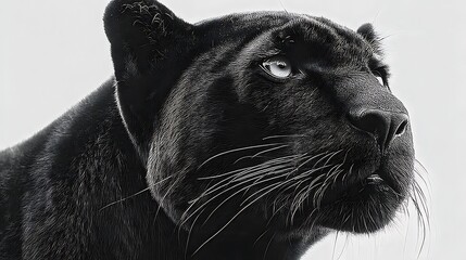 the image presents a detailed close up of a sleek, black animal, its gaze directed slightly upwards