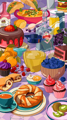 Colorful pop art vector food illustration mobile wallpaper, ghibli food wallpaper