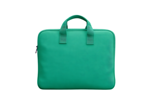 A modern teal green laptop sleeve or briefcase with two handles and a zipper closure isolated on transparent background - Powered by Adobe