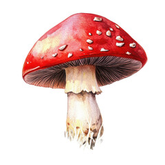 . Red mushroom watercolor illustration isolated on white subject