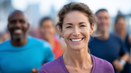 Energetic community runners united at a vibrant marathon event