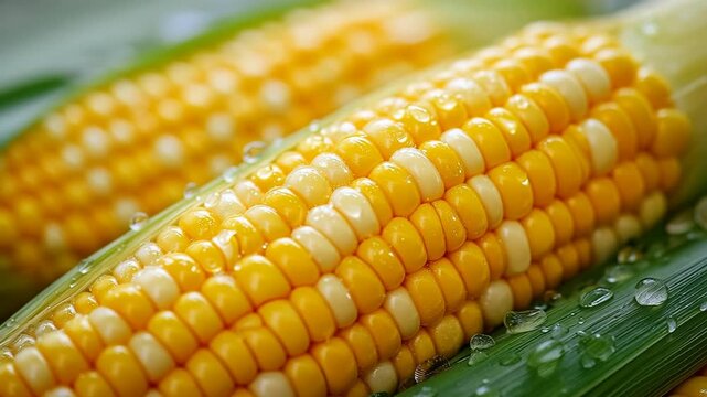 A fresh corn cob with water droplets