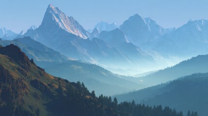 Majestic Distant Peaks: Breathtaking Mountain Range in the Heart of Nature's Alpenglow