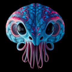 Deep Space Entity: Bioluminescent Alien Head on Black