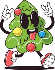 Funny Christmas tree groovy character
