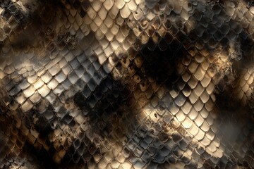 Seamless pattern of Textured surface of a snake skin showcasing intricate patterns and colors in natural tones