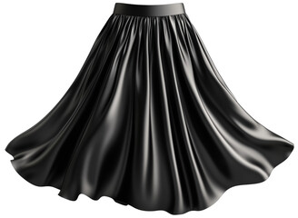 Obraz premium Chic black satin midi skirt with a shiny, luxurious texture, knee-length design, isolated on a transparent background. Perfect for elegant evening wear, formal outfits, or high-fashion styling.