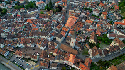  An Panoramic aerial of the old town of the city Chur in Switzerland on a sunny day in summer