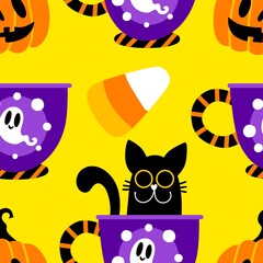 Halloween animals seamless cats pattern for wrapping paper