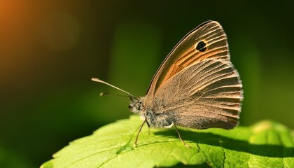 Obraz premium small heath butterfly on a green leaf