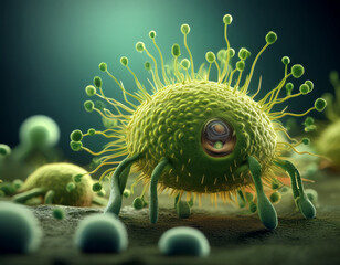 Microscopic Illustration of Virus Cells Representing Medical and Biochemical Concepts