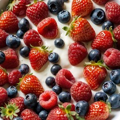Obraz premium 8K ultra HD image of berry yogurt flat lay with clean bright background suitable for commercial usage