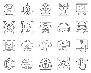 Virtual and Augmented Reality Icon Set Featuring Technology and Users