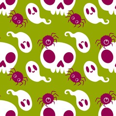 Seamless Halloween skulls and spider pattern for wallpaper and fabrics and textiles and packaging and linens