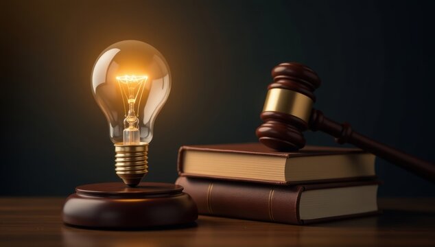 Intellectual Property: Idea Protection and Legal Innovation. Ideal for illustrating the legal aspects of innovation, patent law, safeguarding creative works