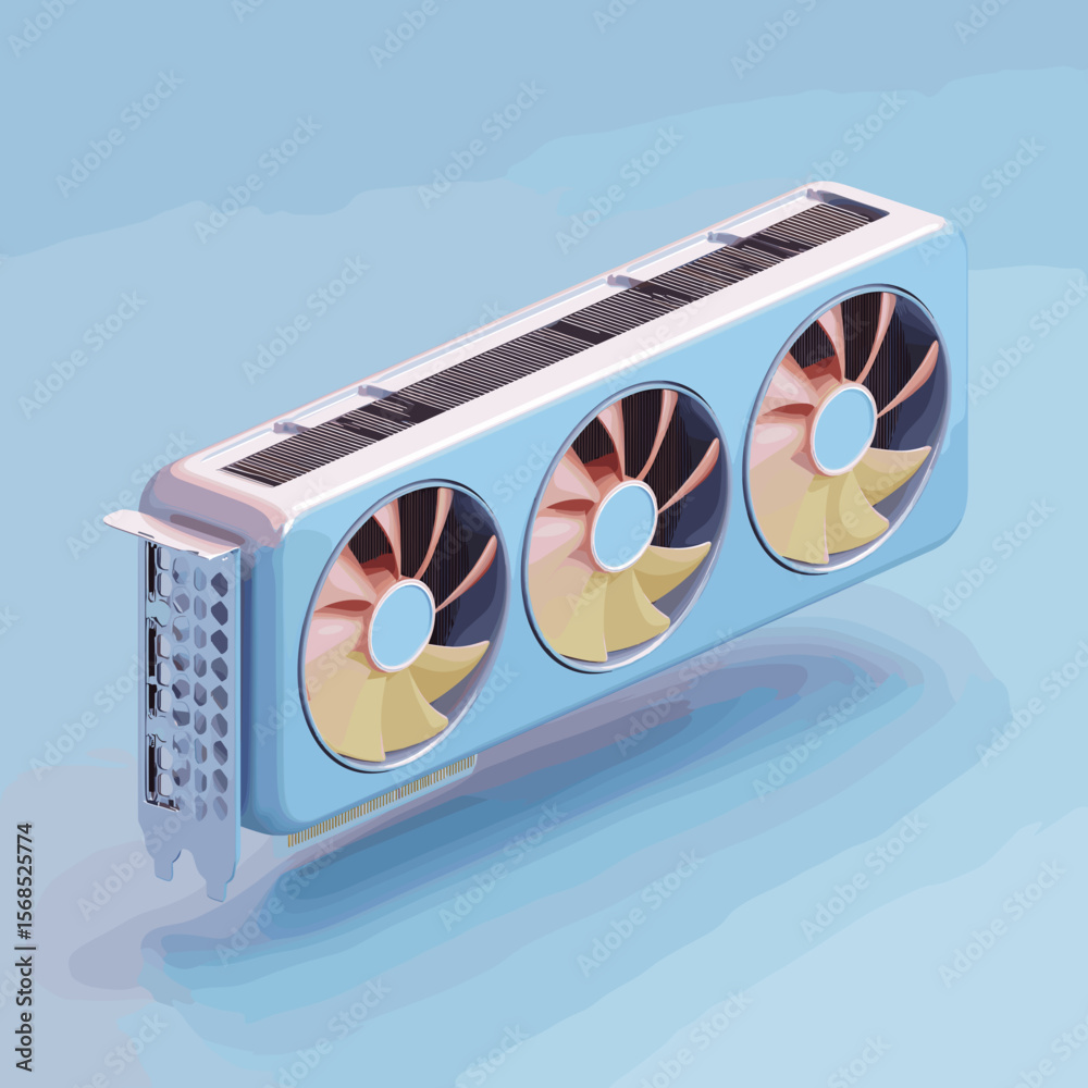 Poster 3d gpu video card vector illustration. graphics processor for computer