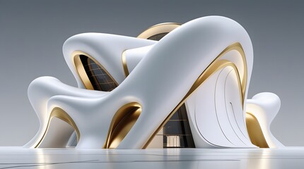 Futuristic White Architecture with Gold Accents