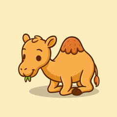 illustration of cute cartoon animal camel eating