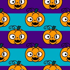 Autumn harvest vegetable seamless monster Halloween pumpkins pattern for wrapping paper and fabrics