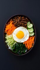 Delicious bibimbap korean mixed rice with meat and vegetables recipe food photography