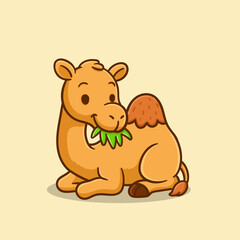 illustration of cute cartoon animal camel sit down