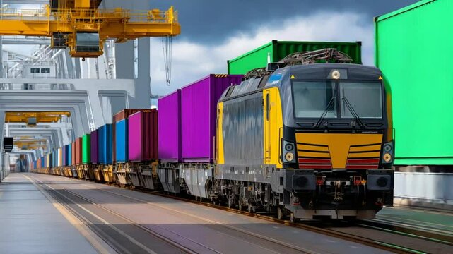 Containers loaded onto a freight train from port storage