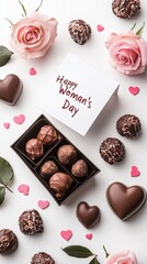 Elegant Chocolates and Pink Roses for Happy Woman's Day Celebration