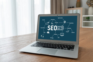 SEO search engine optimization for modish e-commerce and online retail business showing on computer...