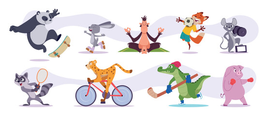 Fitness animal. Nowday vector animals in sport activities exact vector illustrations set © ONYXprj