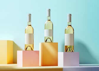 Modern White Wine Bottles on Colorful Pedestals