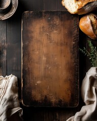 Rustic Wooden Cutting Board on Dark Wood Background